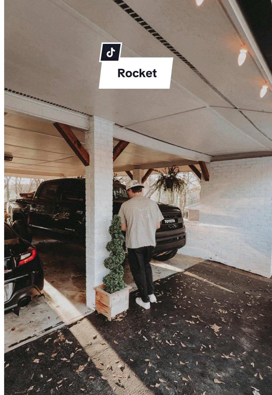 TikTok post by @drewpow for Rocket Mortgage. Caption reads: #ad Partnered with @Rocket  This next year is....