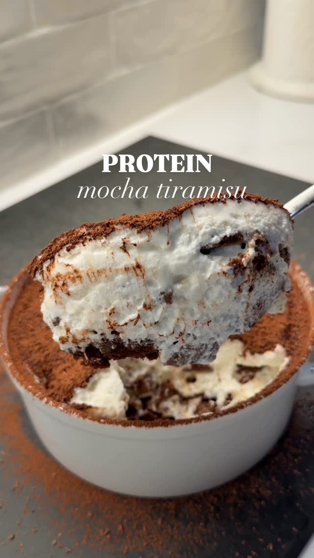Instagram post by @shredhappens for Simple Mills. Caption reads: 🍫Protein Mocha Tiramisu

Makes 4 servings: 195....