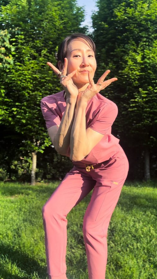 Instagram post by @ciel70 for DOLAN Scrubs. Caption reads: And just like that I’ve been back at work a week &....