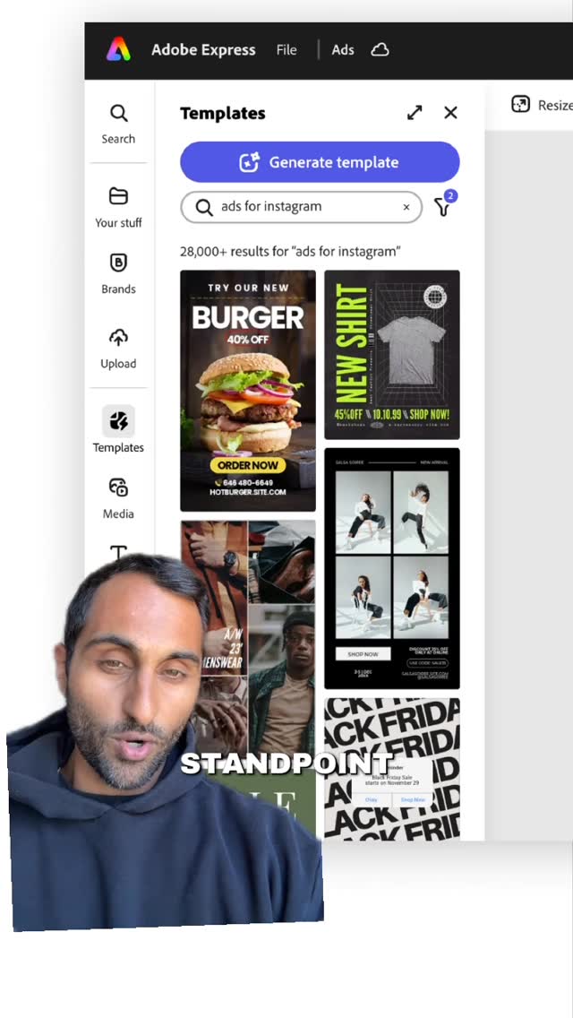 Instagram post by an influencer for Adobe. Caption reads: [...] weight with ad creative with @adobeexpress....