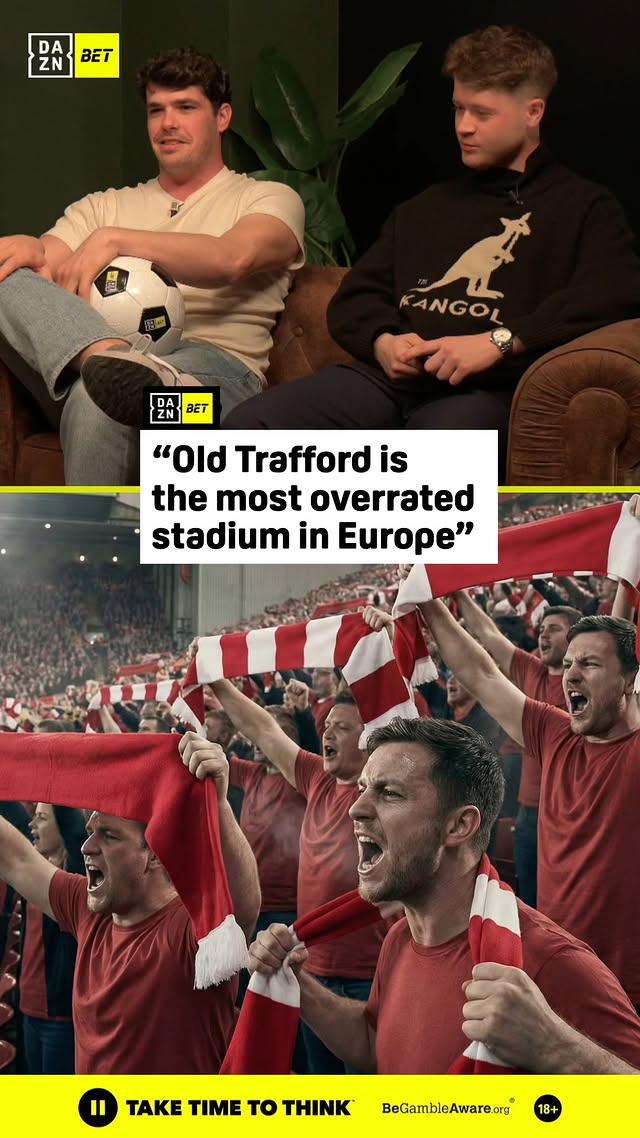 Instagram post by @javivalle17 for DAZN Football. Caption reads: “Old Trafford is the most overrated stadium in....