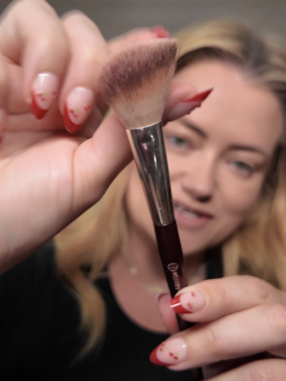 TikTok post by @blondiewoodbeauty for BK Beauty. Caption reads: bk beauty 112 Blush Brush @BK Beauty Brushes [...].