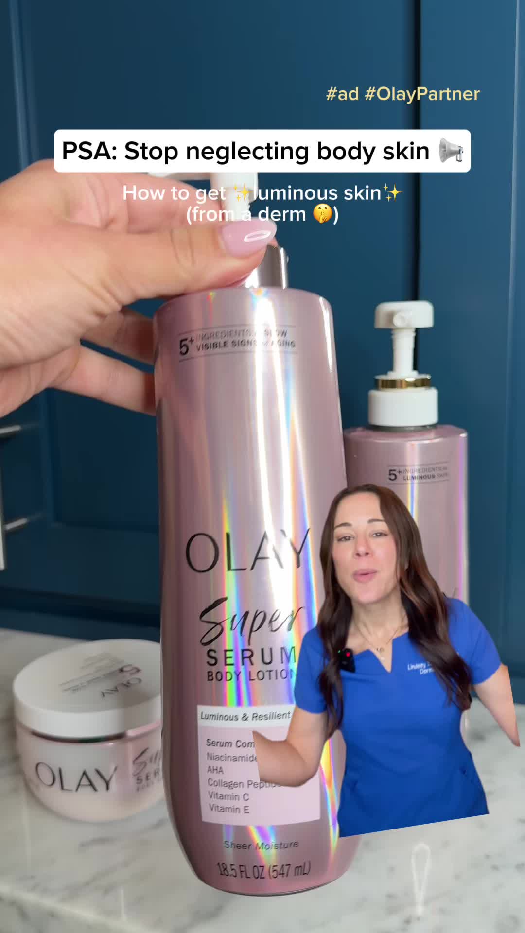 TikTok post by @dermguru for OLAY. Caption reads: #olaypartner #ad how to get spa-like skin at home....