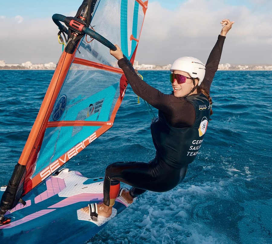 Instagram post by @theresasteinlein for Starboard. Caption reads: [...] @sporthilfe @julbo_eyewear....