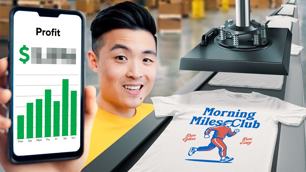 YouTube post by @jensentung for Printful. Caption reads: I Tried Starting A T-Shirt Printing Business In 7....