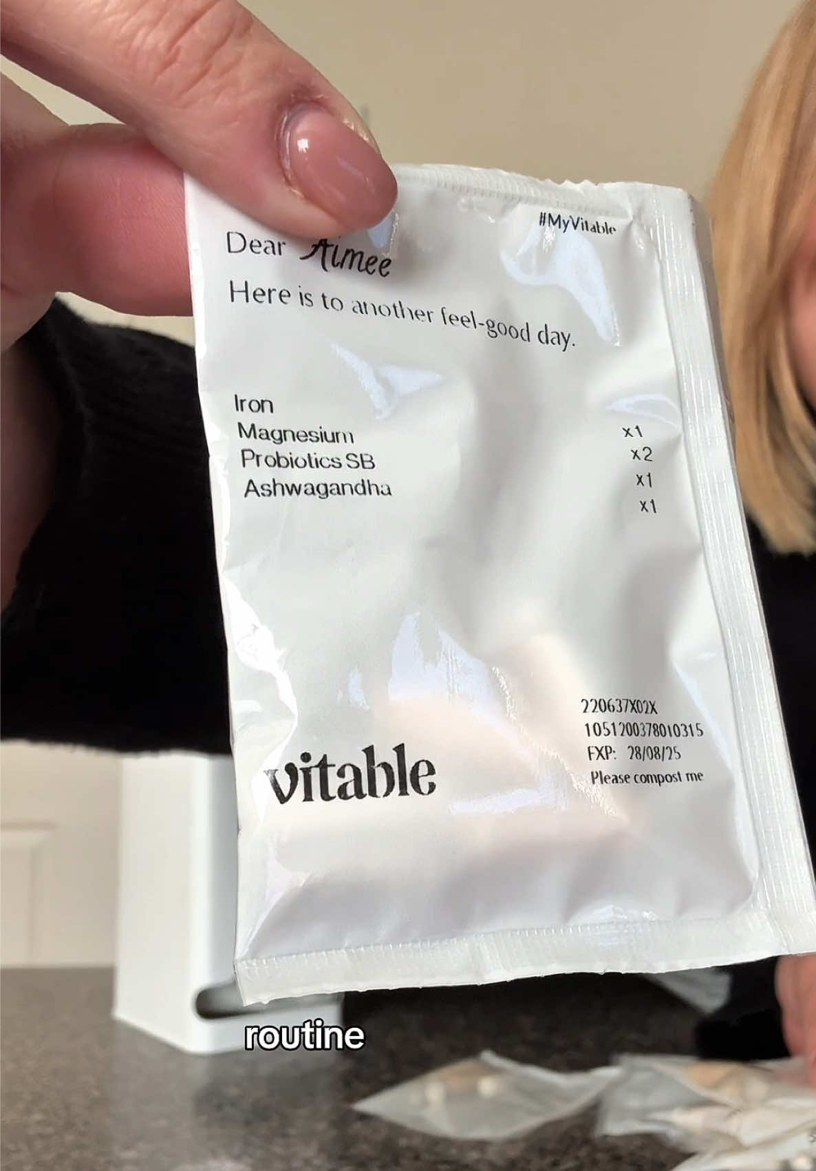 TikTok post by @aimee.hillsdon for Vitable. Caption reads: @Vitable are actually the biggest hack for when....