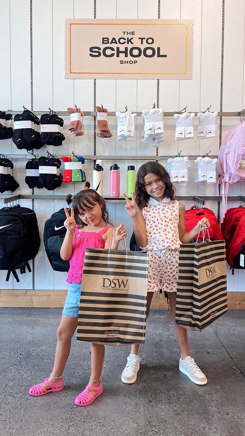 Instagram post by an influencer for DSW Designer Shoe Warehouse. Caption reads: We stopped by @DSW for back-to-school shoes and of....