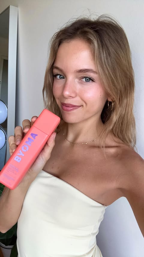 Instagram post by @jasminrostock for BYOMA. Caption reads: [...] skin hasn’t looked this good in months!....