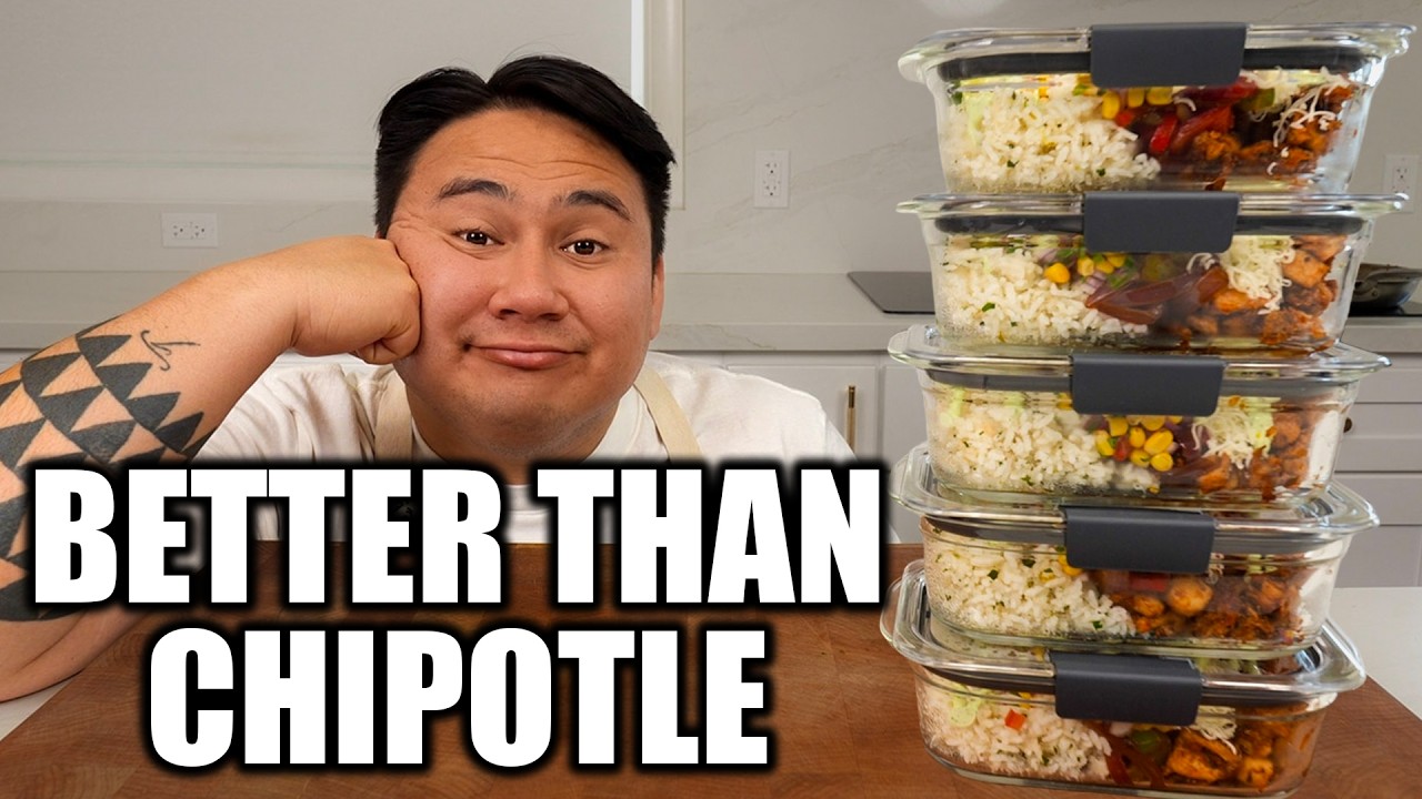 YouTube post by @IanKyo for Hedley & Bennett. Caption reads: Easy & Affordable Burrito Bowl Meal Prep.