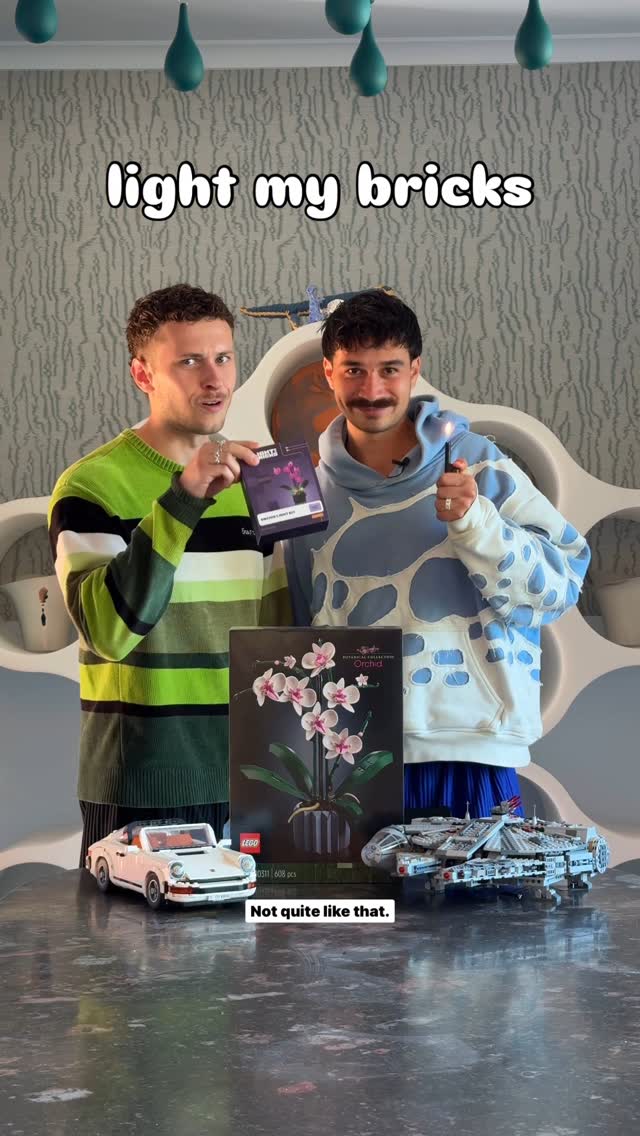 Instagram post by @joshandmattdesign for Light My Bricks. Caption reads: LEGO gets a lot more magical with @lightmybricks I....