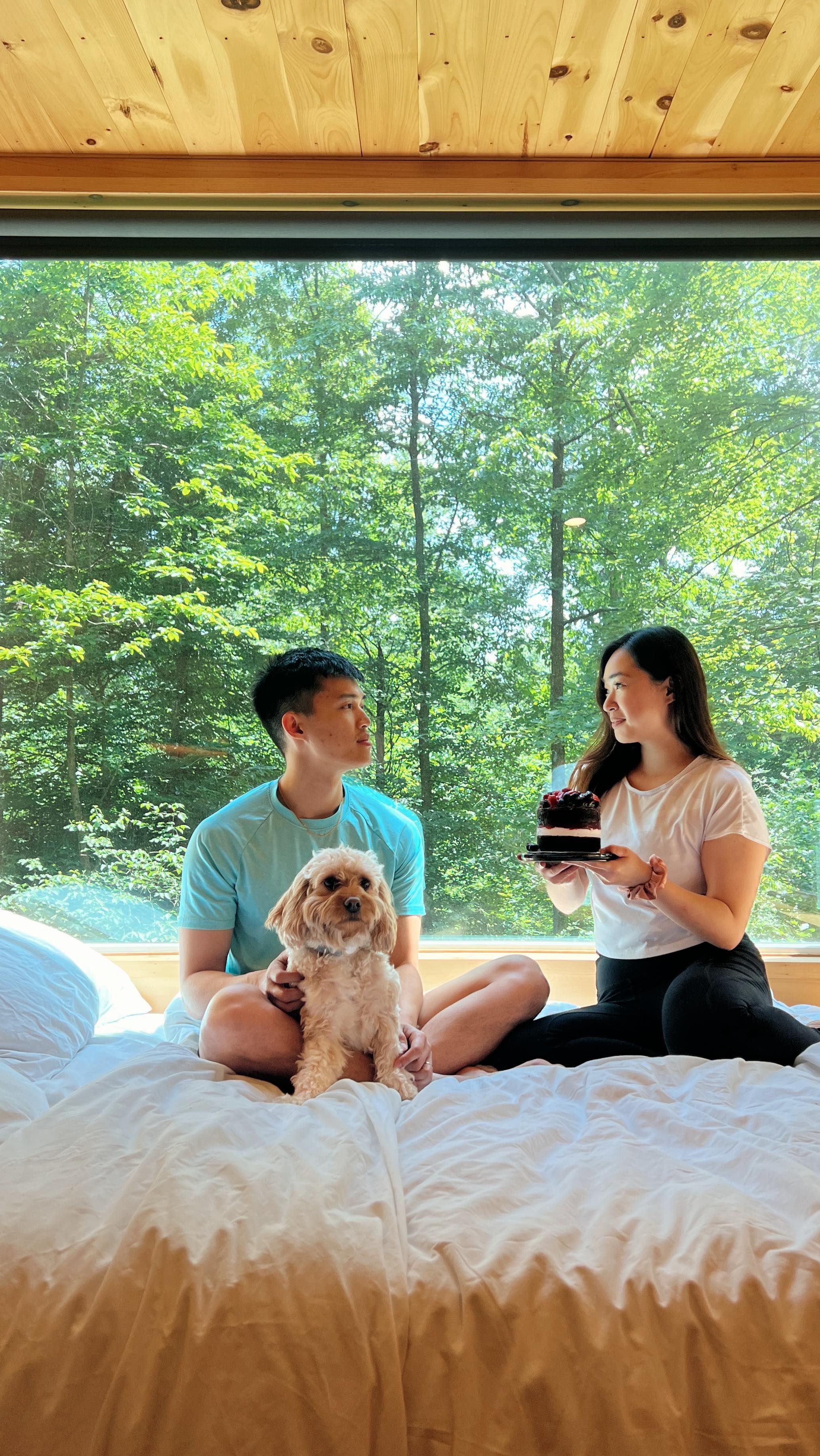 Instagram post by @_eveloves for Postcard Cabins. Caption reads: The best anniversary weekend getaway at....