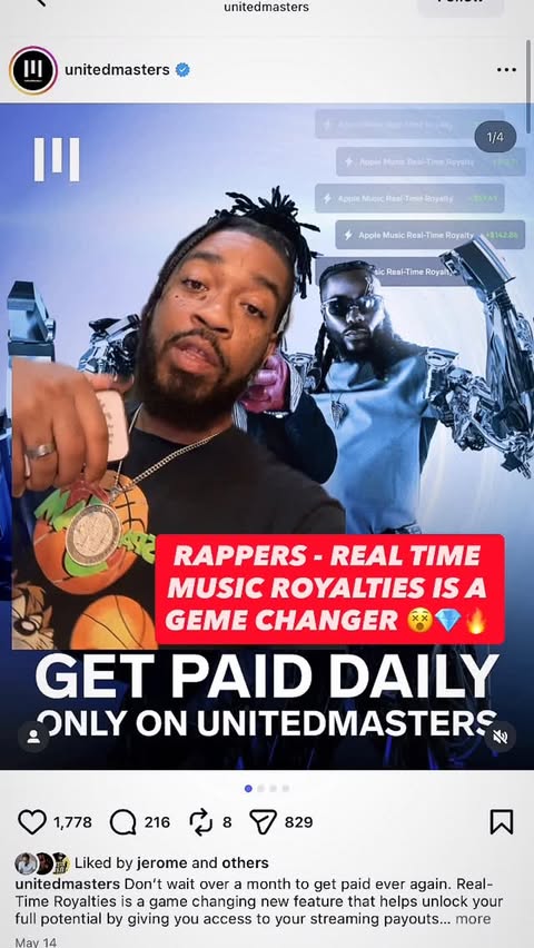 Instagram post by @camchords for UnitedMasters. Caption reads: Recording Artists don’t realize how big this....