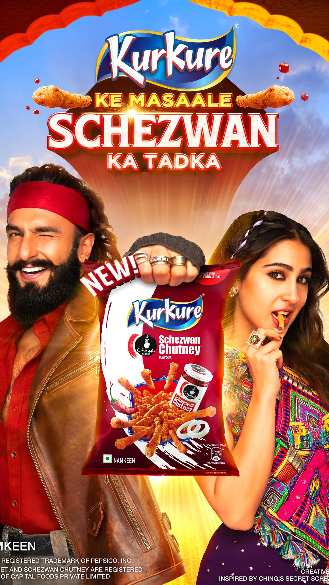 Instagram post by @saraalikhan95 for Ching's Secret. Caption reads: Get ready for 2025's most chatpata love story with....