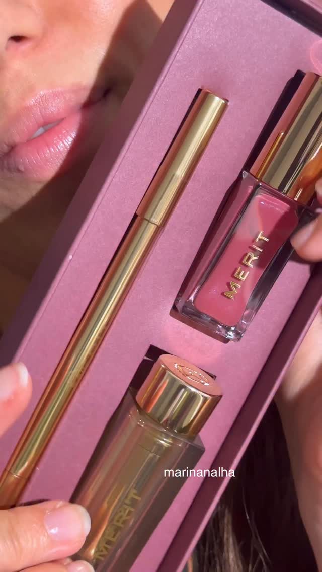 Instagram post by @marinanalha for MERIT Beauty. Caption reads: The new Archival lip set from @merit is soooooo....