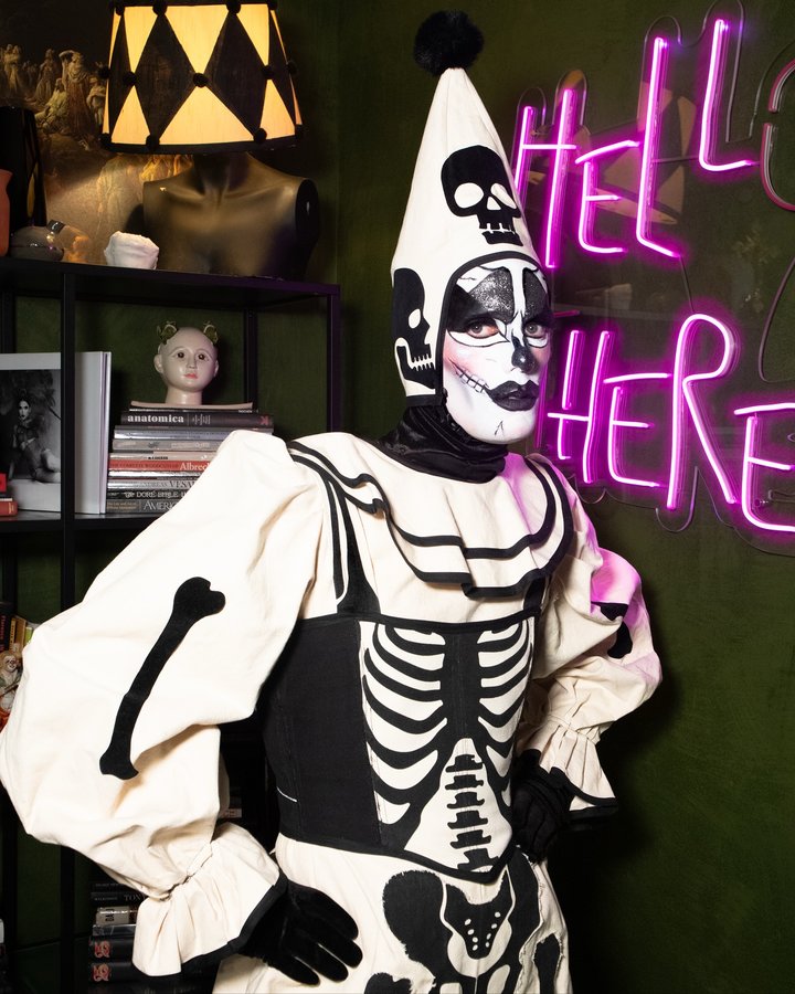 Instagram post by @tillietheclown for KimChi Chic Beauty. Caption reads: SKELETON CLOWN 💀 🤡 @kimchichicbeauty 

PRODUCTS....