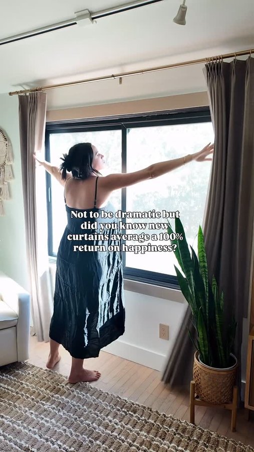 Instagram post by @themodernmaeve for Homerilla. Caption reads: Custom curtains can completely transform a space,....