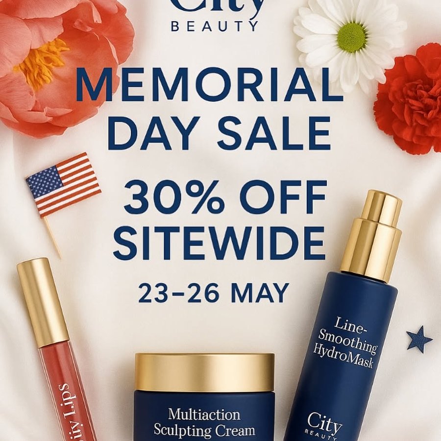 Instagram post by @m_gardner96_backup for City Beauty. Caption reads: [...] confidence, and savings with 30% OFF....