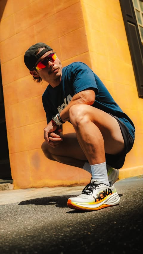 Instagram post by @ironsned for HOKA. Caption reads: #HOKAPartner One route. Two rides. @HOKA [...].