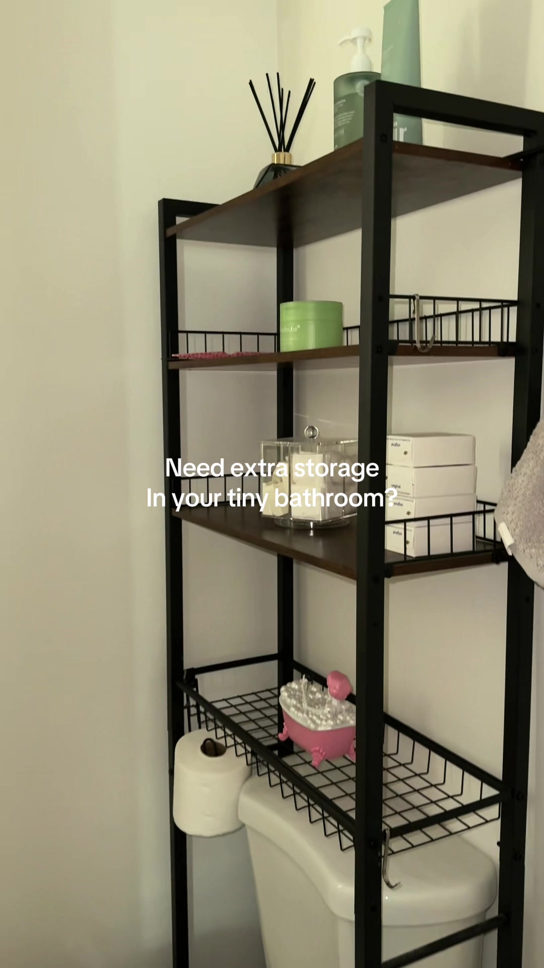 TikTok post by @leila_ugc3 for Sweetcrispy S. Caption reads: [...] ! Small bathroom storage solutions....