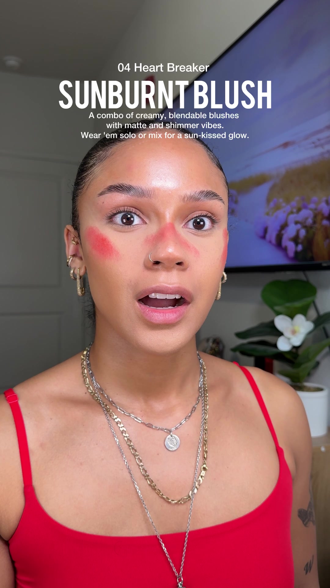 TikTok post by @palomahendersonn for Sephora. Caption reads: 3 blushes, 3 moods, and all glow! ☀️ Blush Blush....