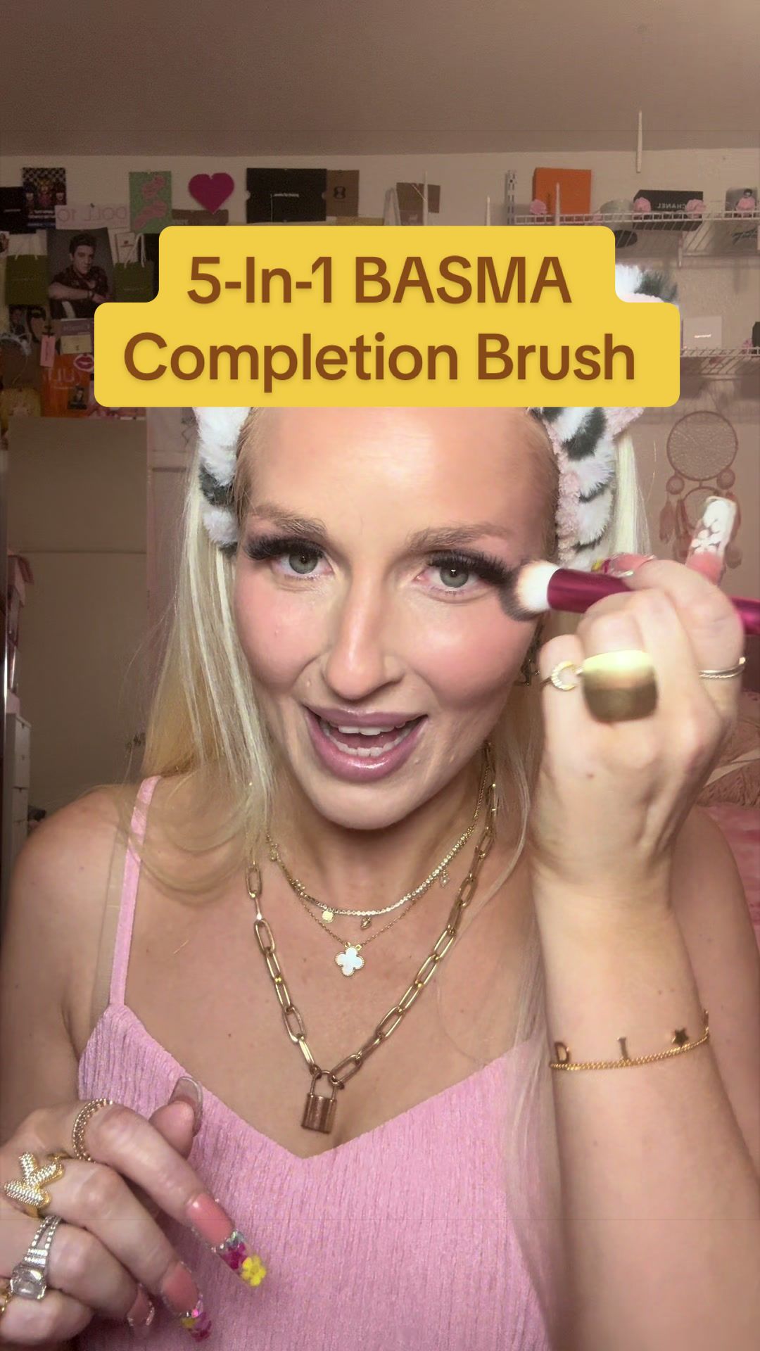 TikTok post by @kerriebeautyfinds for BASMA Beauty. Caption reads: @BASMA Beauty Blend and buff your foundation,....