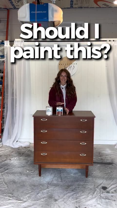 Instagram post by @refreshed.bystef for Rust-Oleum. Caption reads: [...] ultimate water based stain in Cognac....