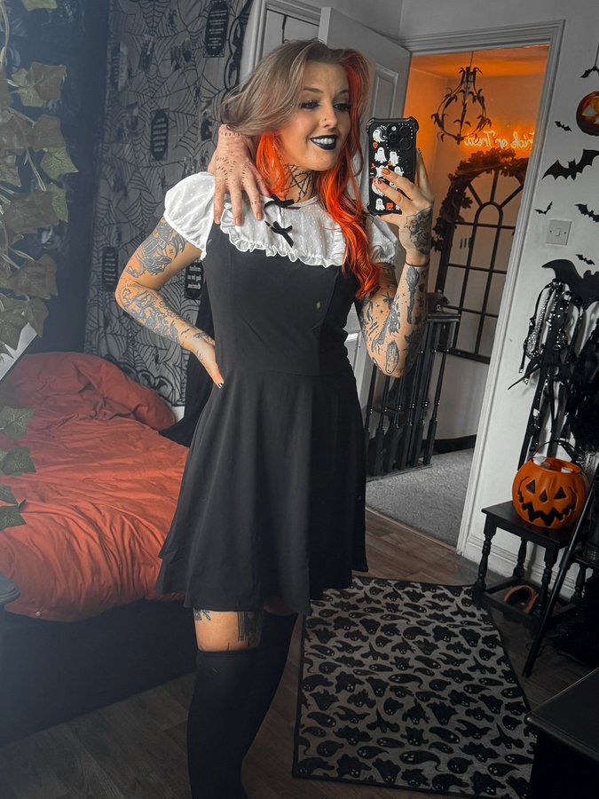 Instagram post by @broganodonnell for Hell Bunny. Caption reads: [...] 2 tomorrow??!?👀🖤
.
Outfit gifted by....