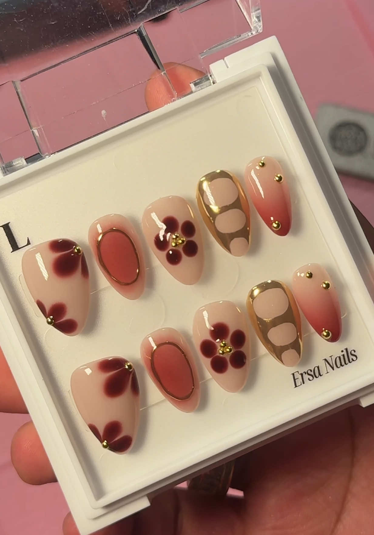 TikTok post by @lovebeaches1 for Ersa Nails. Caption reads: [...] these are the perfect classy set…😍🌺✨@Ersa....