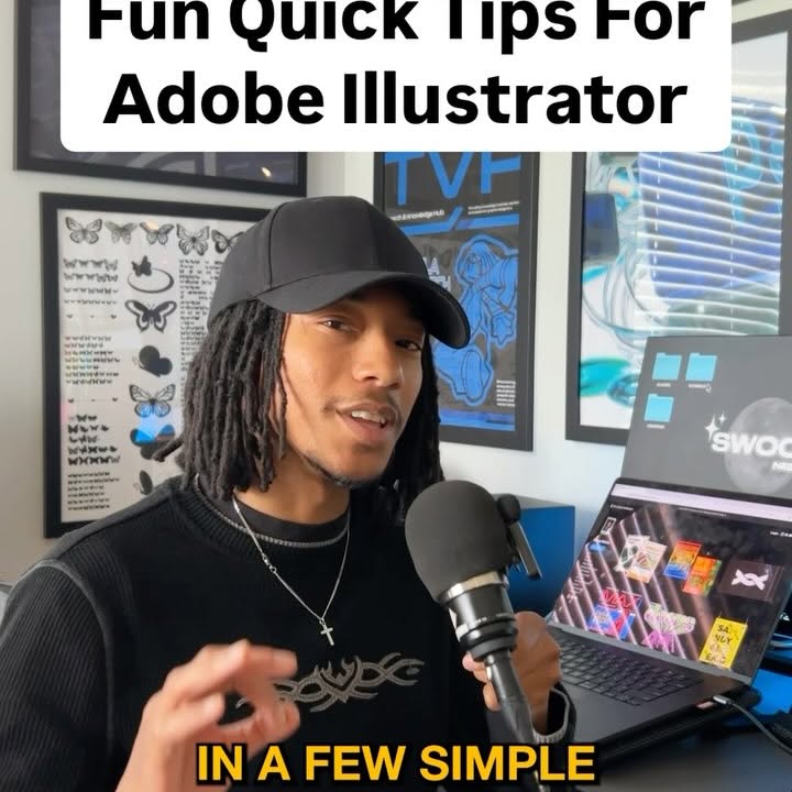 Instagram post by @swoopnebula for Adobe Design. Caption reads: Here’s a fun quick tip for Adobe Illustrator.....