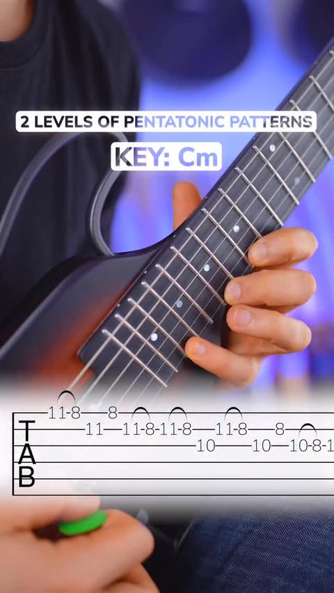 Instagram post by @alaniarussi for DonnerMusic. Caption reads: 2 Levels of Pentatonic Patterns....