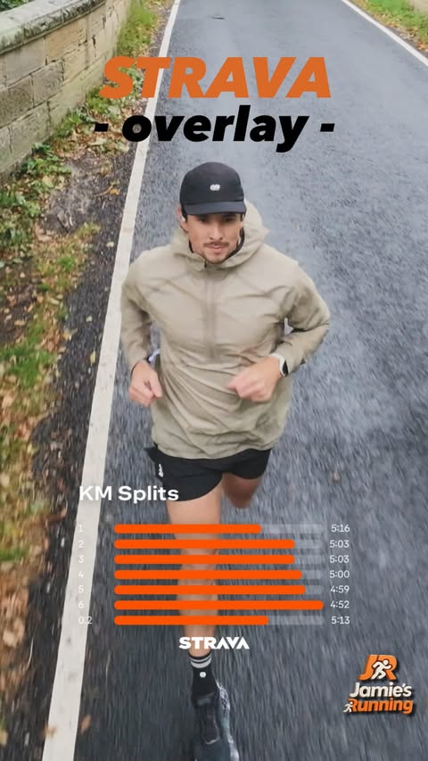 Instagram post by @jamies.running for Strava. Caption reads: [...] overlay you can see on screen is the @strava....