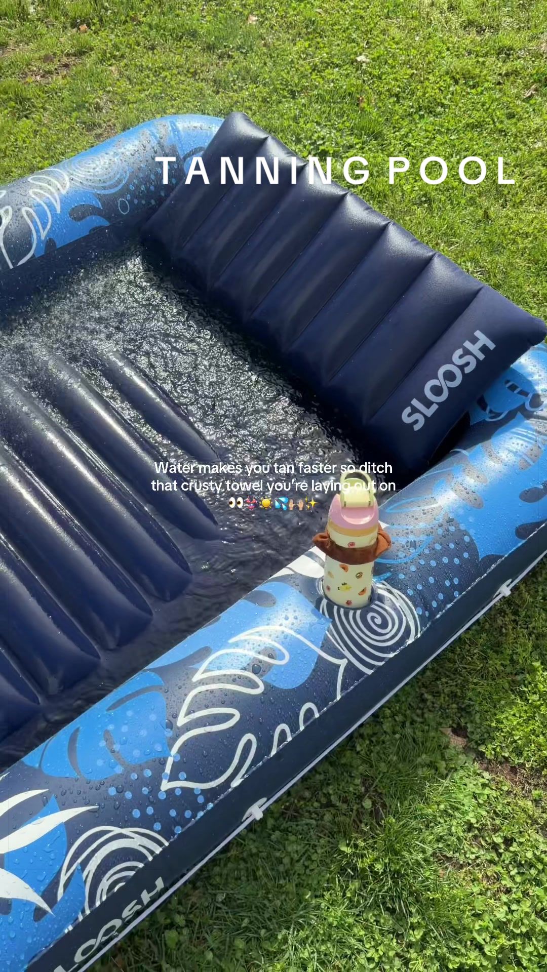 TikTok post by @omgitsdayna for SLOOSH. Caption reads: [...] #gettanfast #tanningpool #summerhack @Sloosh.