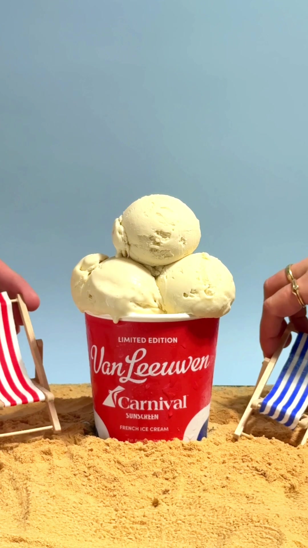 TikTok post by @carnival for Van Leeuwen Ice Cream. Caption reads: [...] sunscreen! In partnership with @Van Leeuwen....