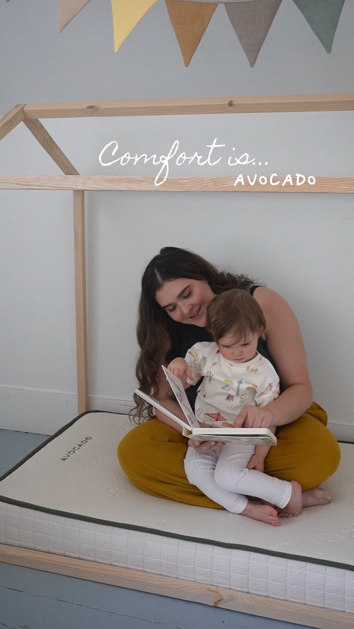 Instagram post by @julesjetsets for Avocado Green Mattress. Caption reads: September is Baby Safety Month, and creating a....