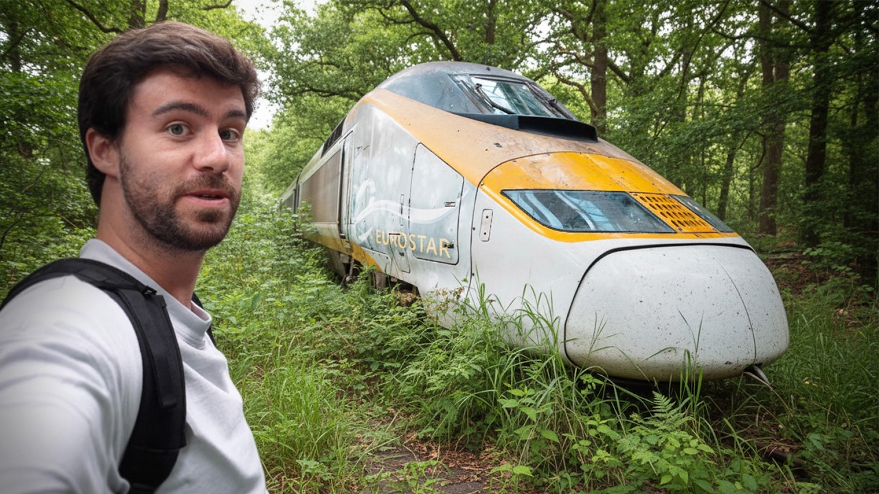 YouTube post by @GabrielCorentin for Holzkern. Caption reads: An abandoned Eurostar train is found! (Urbex).