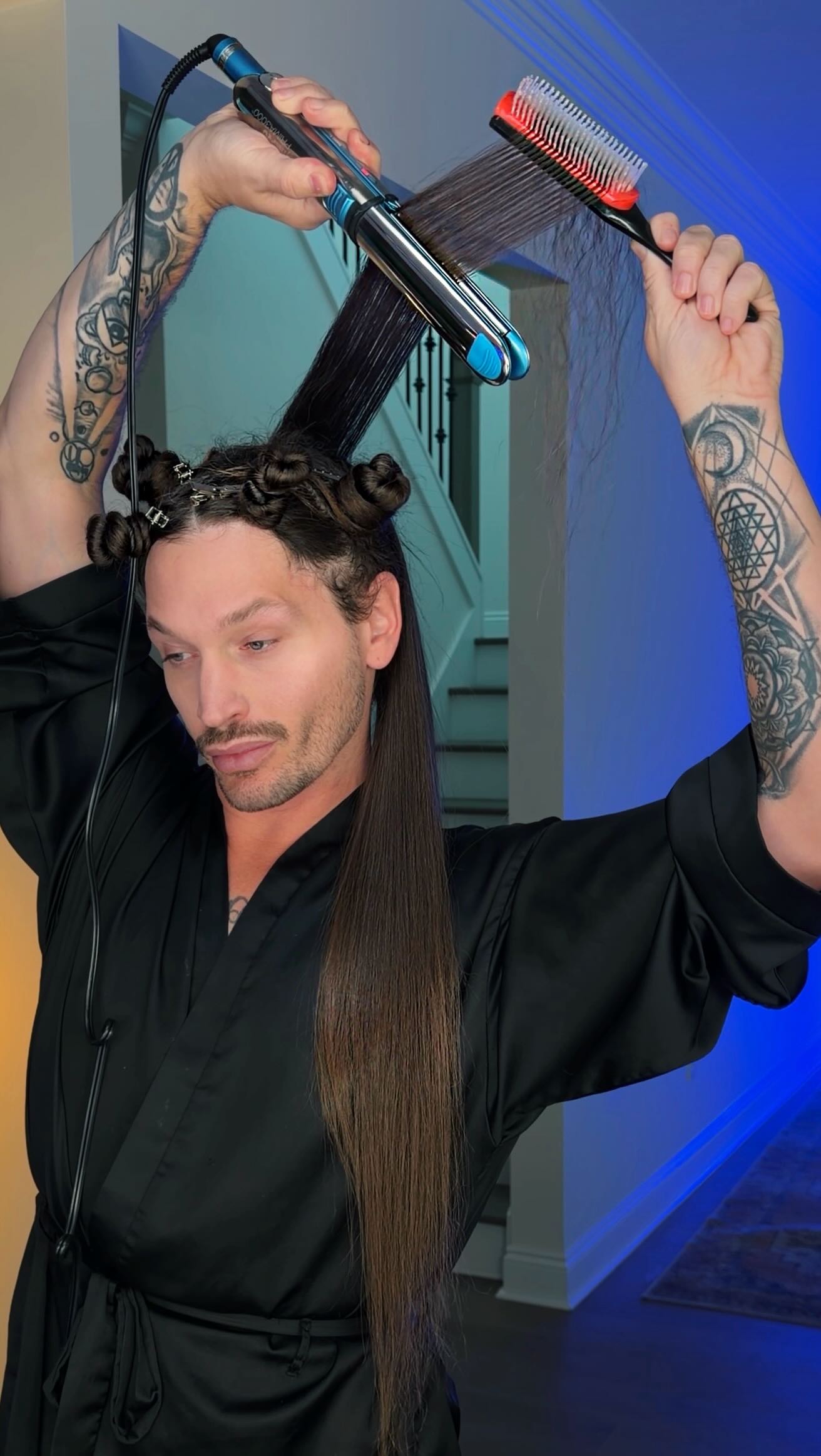 Instagram post by @jonathankmonroe for BaBylissPRO. Caption reads: Silk Press From Scratch! @babylissprousa....