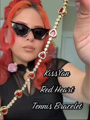 TikTok post by @janetsworld777 for Kissyan Jewelry. Caption reads: [...] Gold Heart Tennis Bracelet #kissyanjewelry....