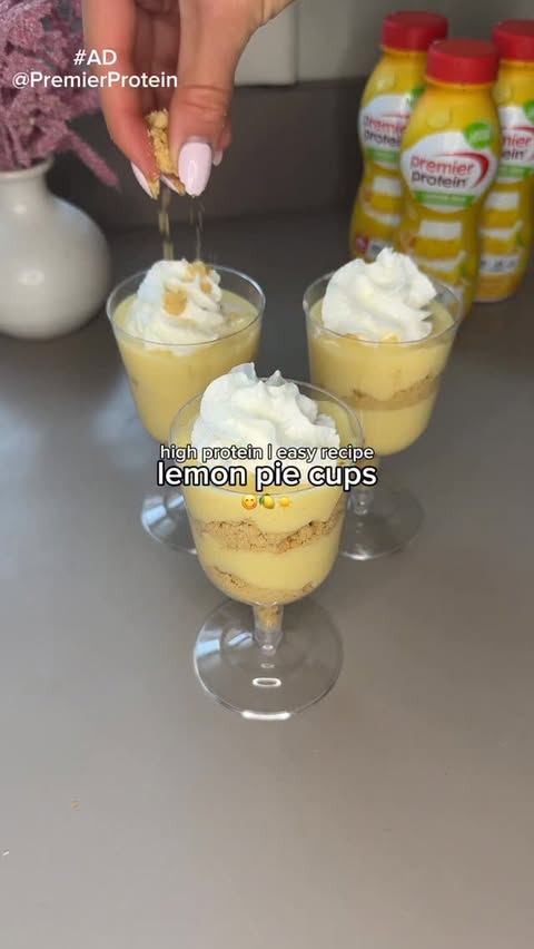 Instagram post by @_proteinprincesss for Premier Protein. Caption reads: [...] Lemon Pie Cups 😋🍋☀️ made with the....