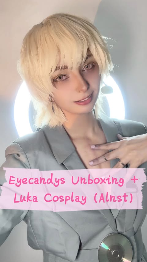 Instagram post by @katsukioz for Eyecandys. Caption reads: @eyecandyscom Unboxing + Luka Cosplay (Alnst) ✨....