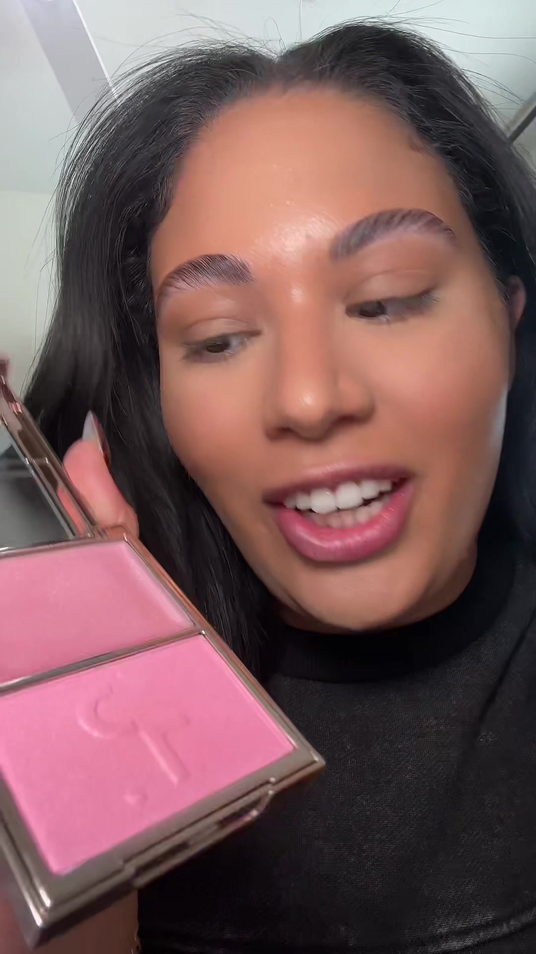 TikTok post by @brooklynreviewsxoxo for Patrick Ta. Caption reads: [...] & powder highlighter 🎀💕 @Patrick Ta Beauty....