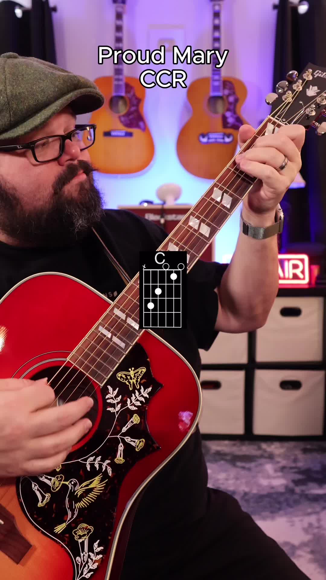 TikTok post by @chevansmusic for Gibson. Caption reads: [...] by CCR Easy Guitar Tutorial! @Gibson Guitar....