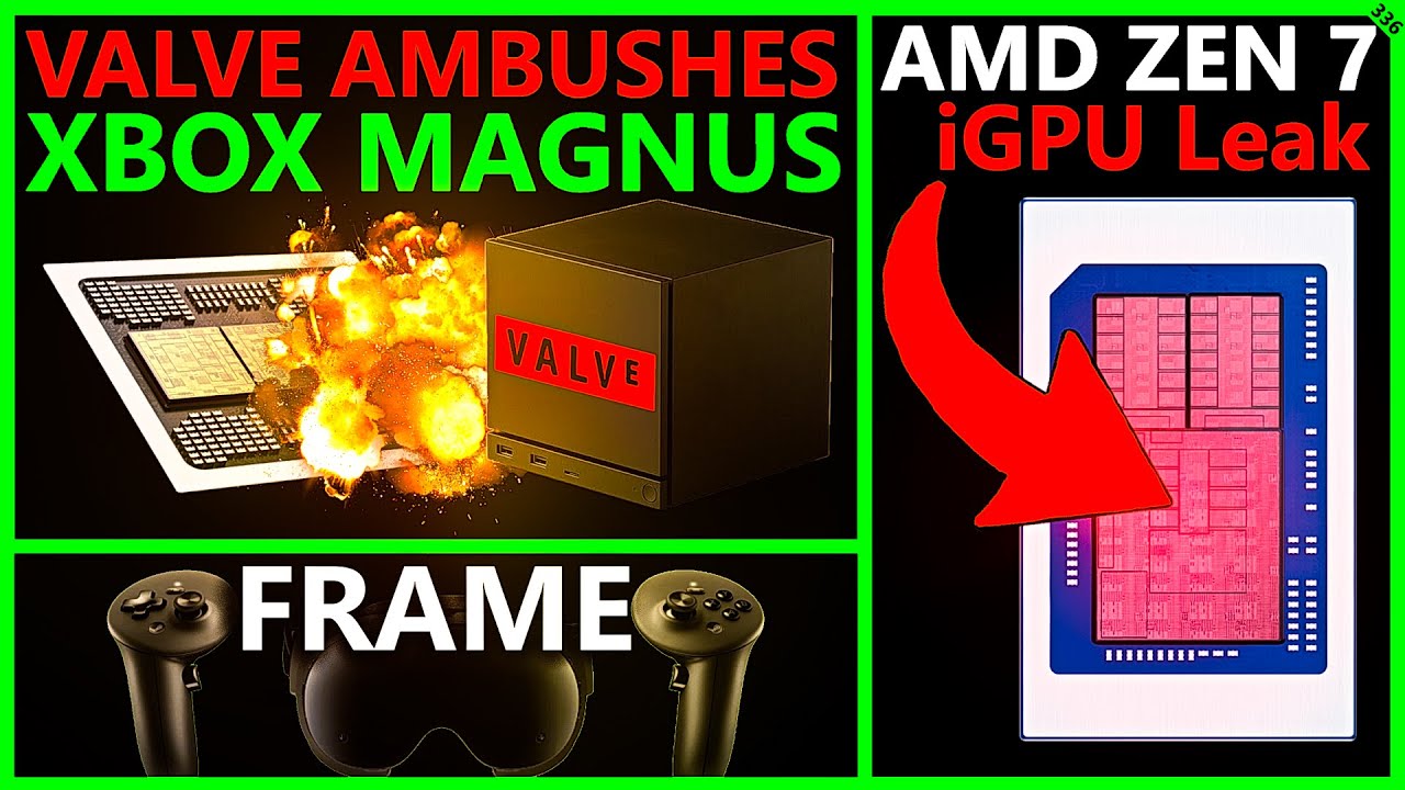 YouTube post by @MooresLawIsDead for IGN. Caption reads: Steam Machine AMBUSHES XBOX Magnus, AMD Zen 7 Halo....
