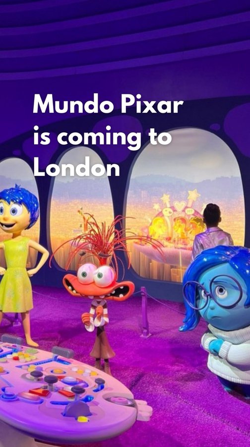 Instagram post by @kiddoadventures_ for VISIT LONDON. Caption reads: ✨ Mundo Pixar Experience is FINALLY coming to....