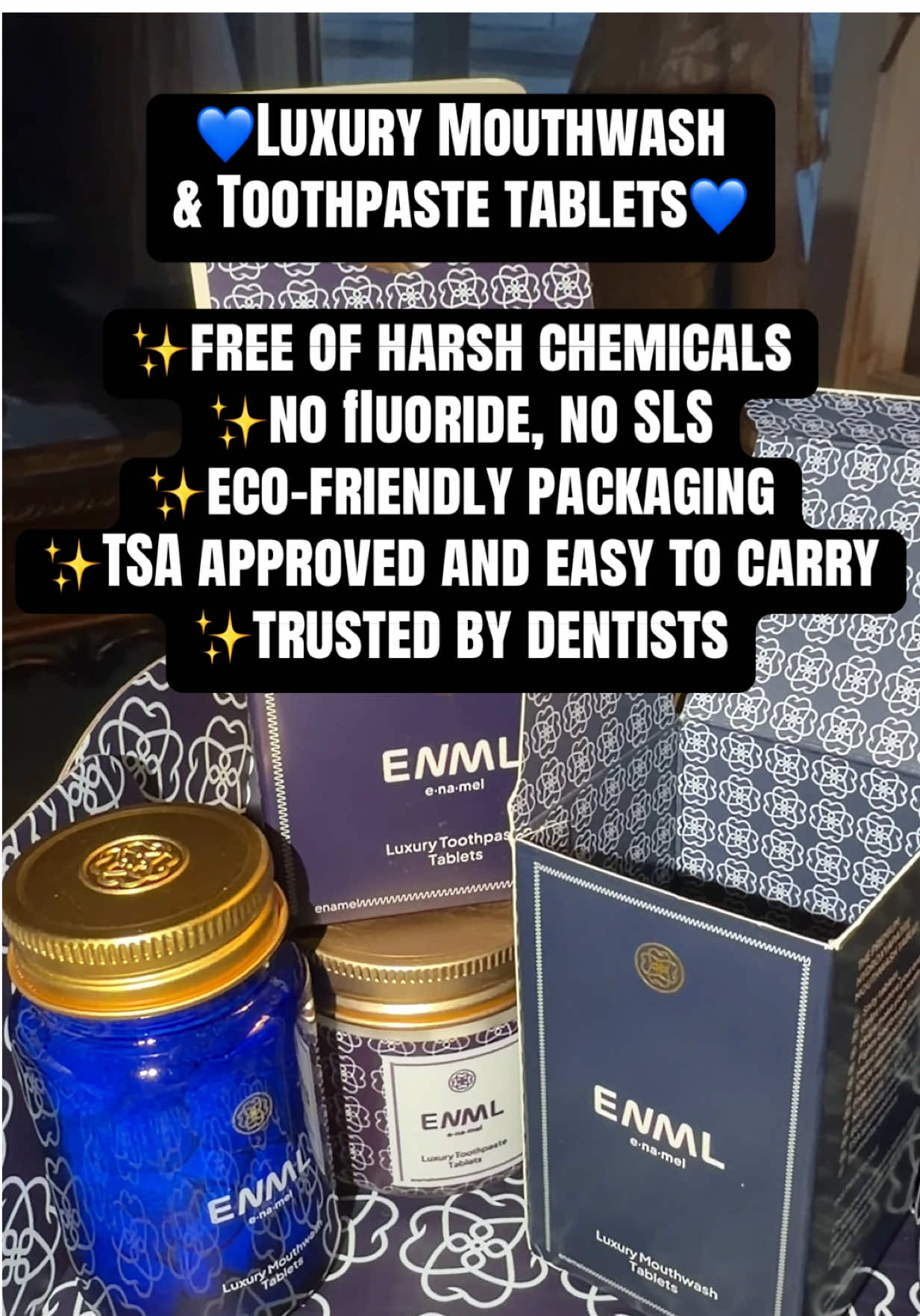 TikTok post by @theresaa_westt9 for ENML Toothpaste Tabs. Caption reads: [...] #fypシ #fypシ゚viral #viral @ENML Toothpaste....