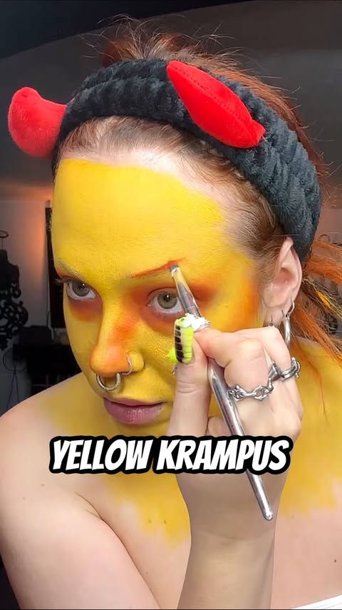 Instagram post by @mallgothmeg for Mehron Makeup. Caption reads: Every year I turn myself into a Krampus!! 💛 this....