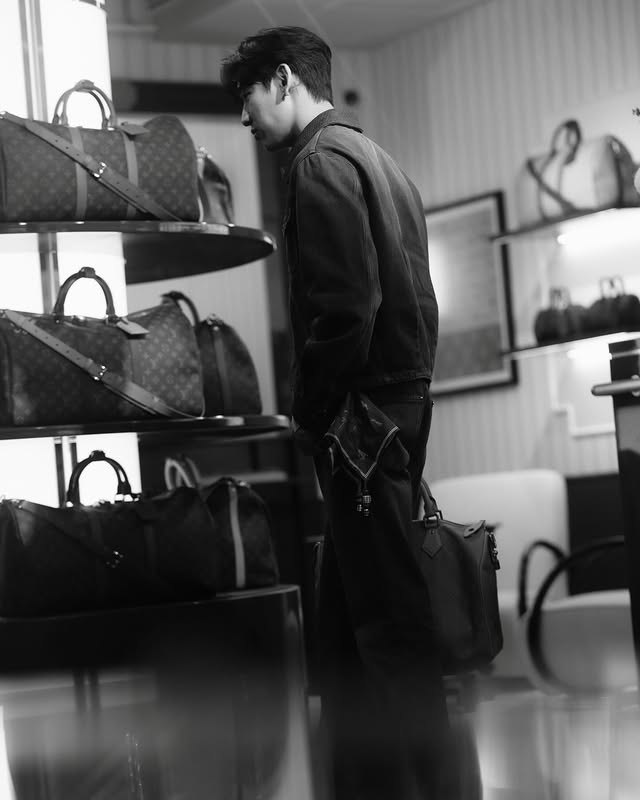 Instagram post by @bambam1a for Louis Vuitton. Caption reads: Another great night🍾
#LVMonogram130 #LouisVuitton....