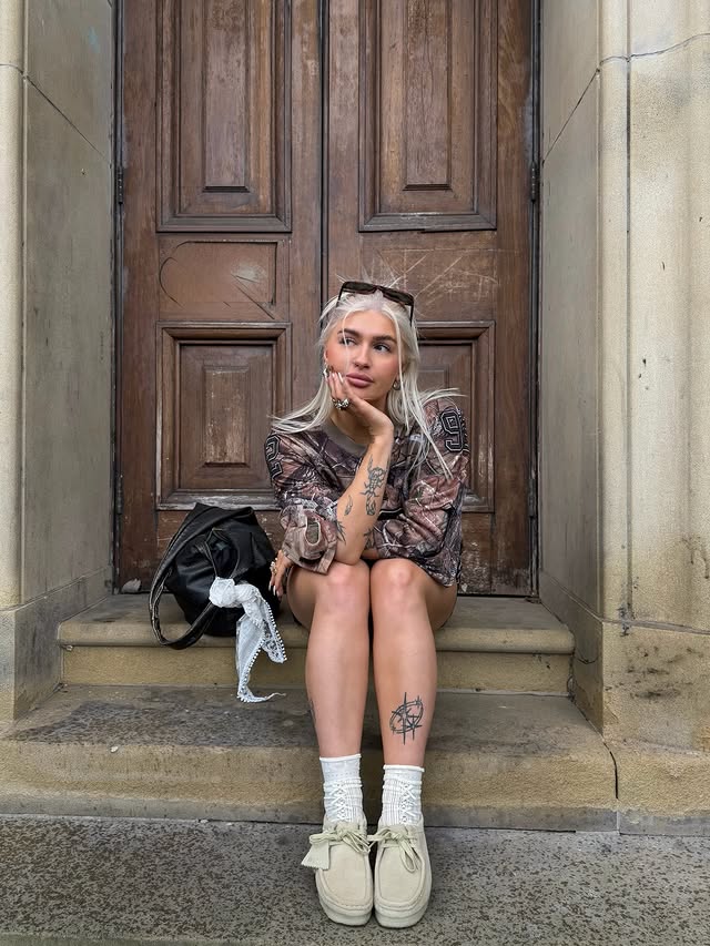 Instagram post by @eveindianattriss for Clarks Originals. Caption reads: happy wallabee day! <3 @clarksoriginals #ad.