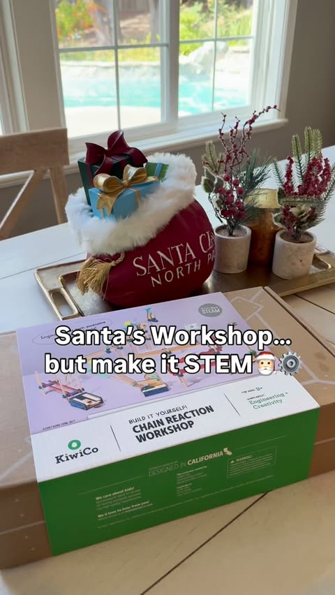 Instagram post by @stayathomeactivitymom for KiwiCo. Caption reads: Our house turned into a STEM-powered Santa’s....