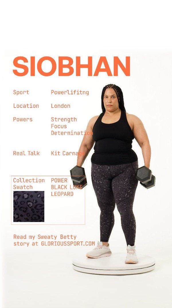 Instagram post by @totallyawesometaylor for Sweaty Betty. Caption reads: From saving lives in ICU to smashing world records....