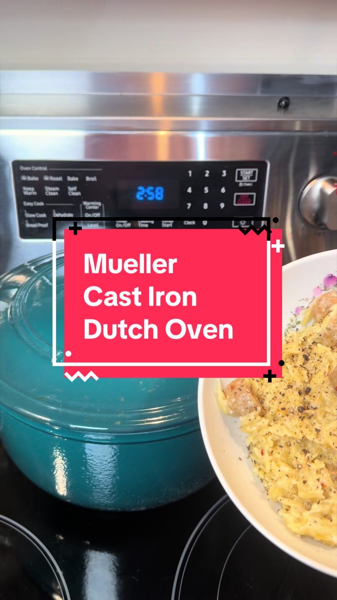 TikTok post by @lynn_pooch35 for Mueller Home. Caption reads: My @MÜELLERHOME Cast Iron Dutch Oven is the secret....